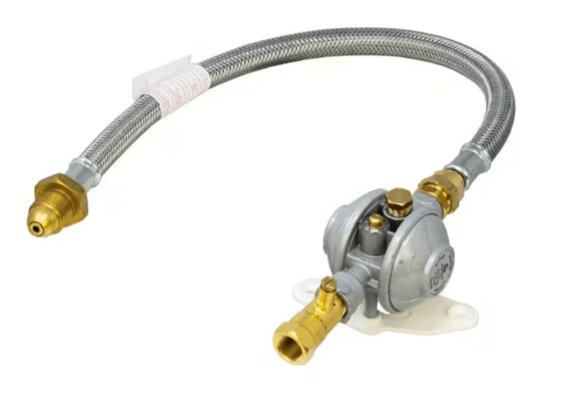 Gas Pressure regulator with OPSO Safety feature. Braided POL hose and gas test point included. Cavagna gas regulator