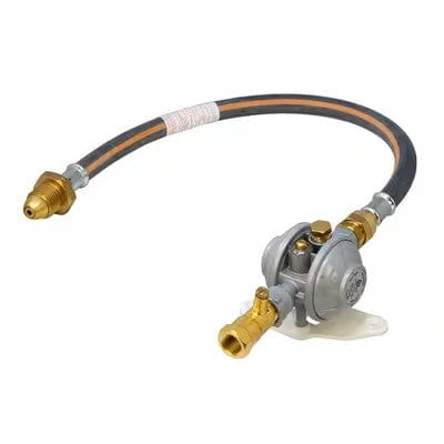 Image of an OPSO gas regulator with a test point and wall mount, featuring a gas POL pigtail hose securely fitted for efficient gas flow and regulation.