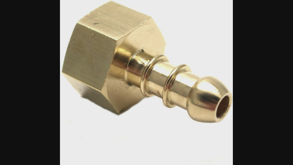 Demonstration of 1/2 inch Brass BSP Female Nozzle without Washer, Showing Thread Details and Compatibility with 8mm I/D Hose