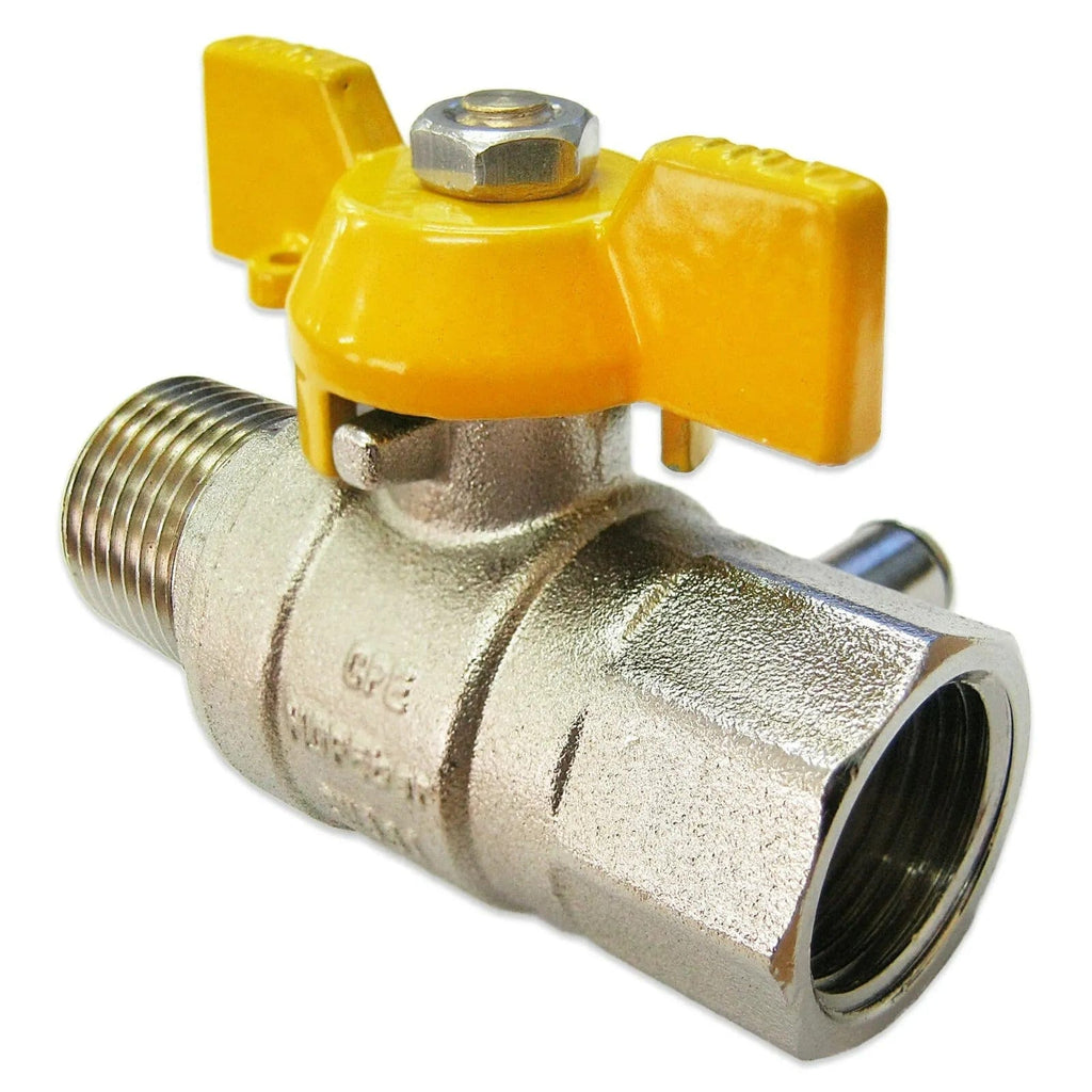 Image of a gas test point used for gas regulators and setups, featuring a yellow lever for easy operation and testing of gas pressure and flow.