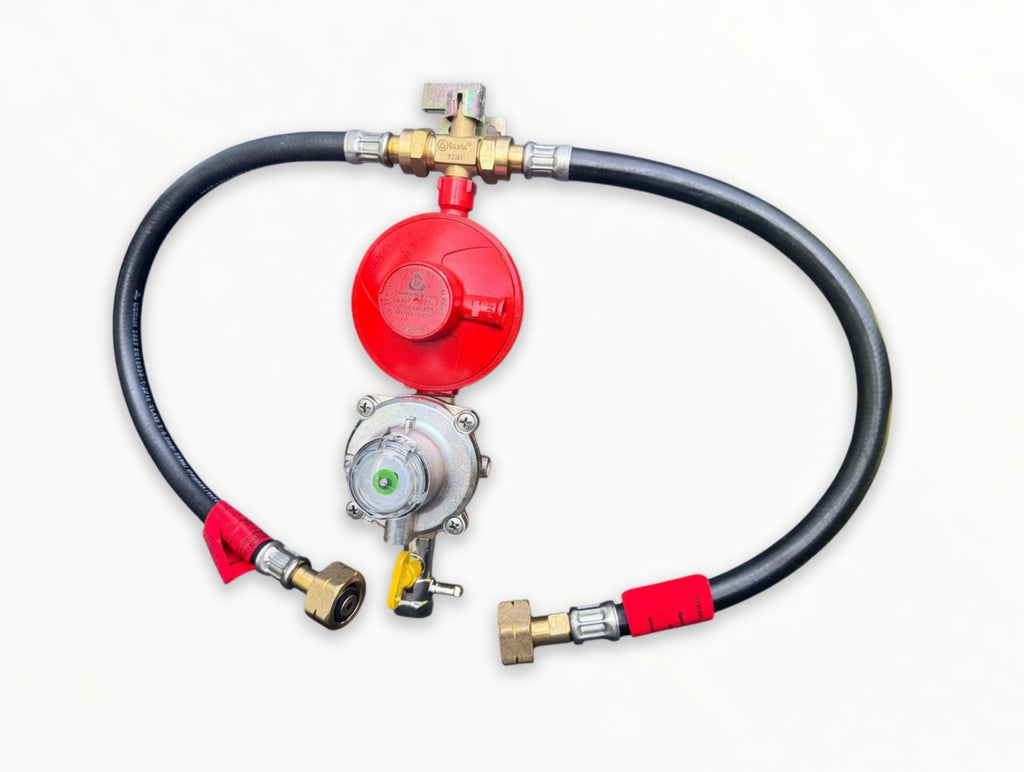OPSO Twin Manual Propane Regulator Kit With F-Valve Pigtails(Butane Nut) ROI