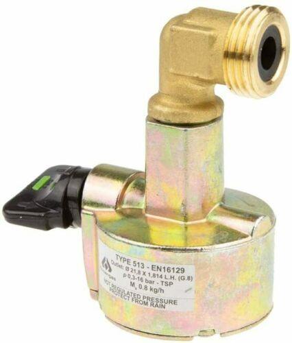 Kosangas Gaslow 27mm Clip-on Adaptor for converting 27mm clip-on gas cylinders to 21.8LH screw thread, featuring a 90-degree outlet design for easy connection.