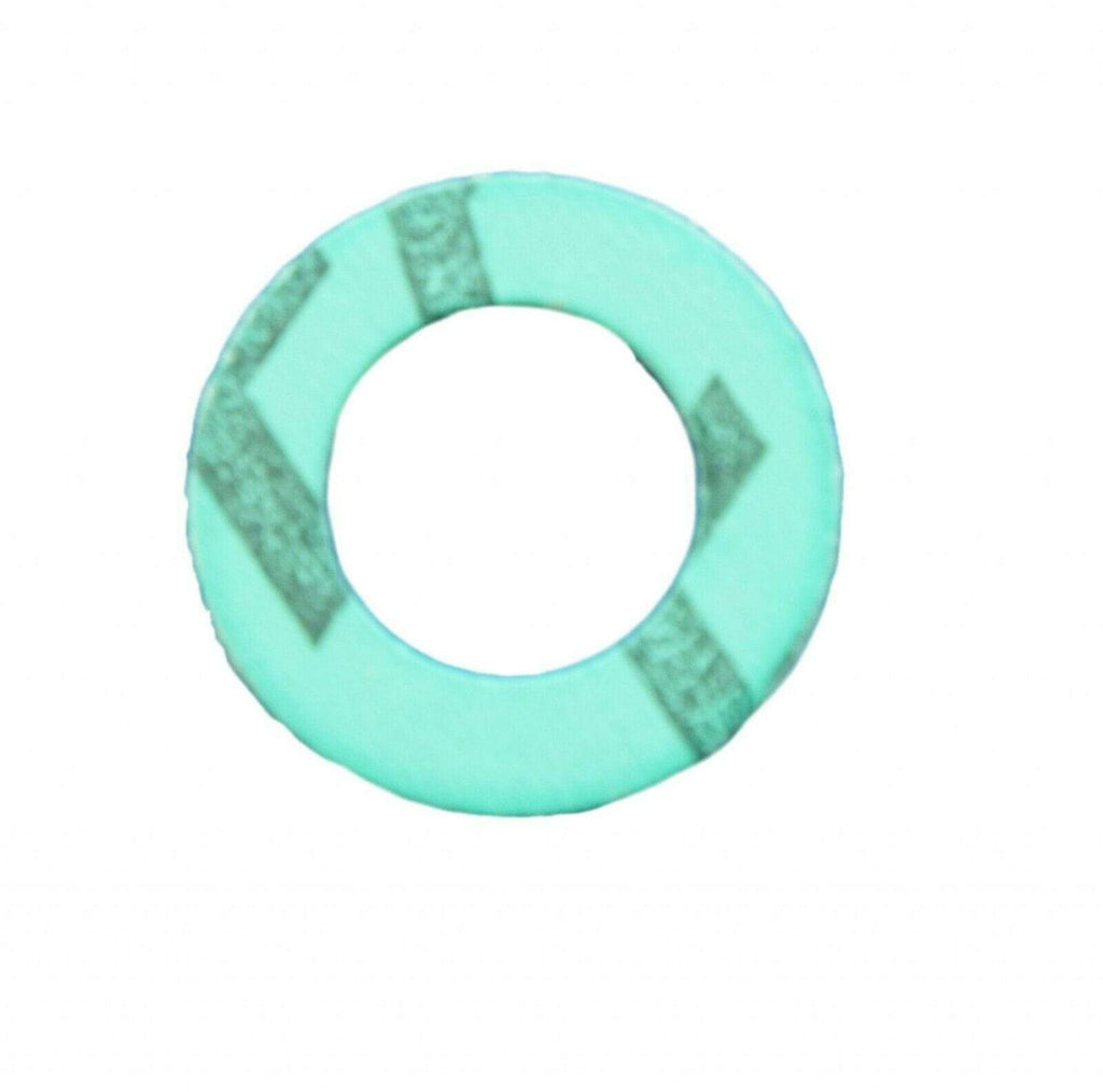 Close-up of a 12mm x 18mm x 1.5mm Green Fibre Washer, featuring a compressed non-asbestos fibre material with a self-color finish, ideal for sealing in gas appliances and machinery.