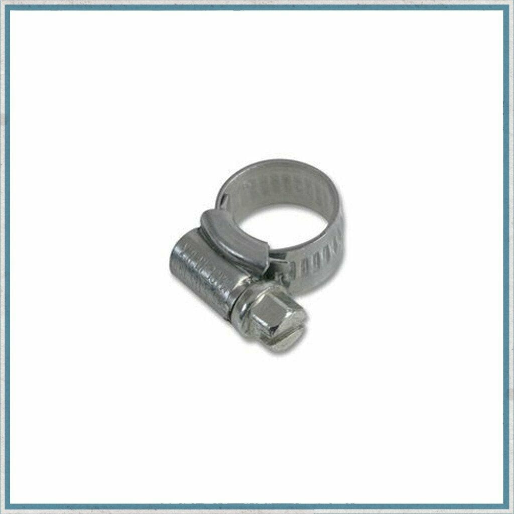 Single 8mm Jubilee Hose Clip, worm drive design made of zinc-plated steel, ideal for securing air, water, fuel, and gas hoses with durable, corrosion-resistant construction.