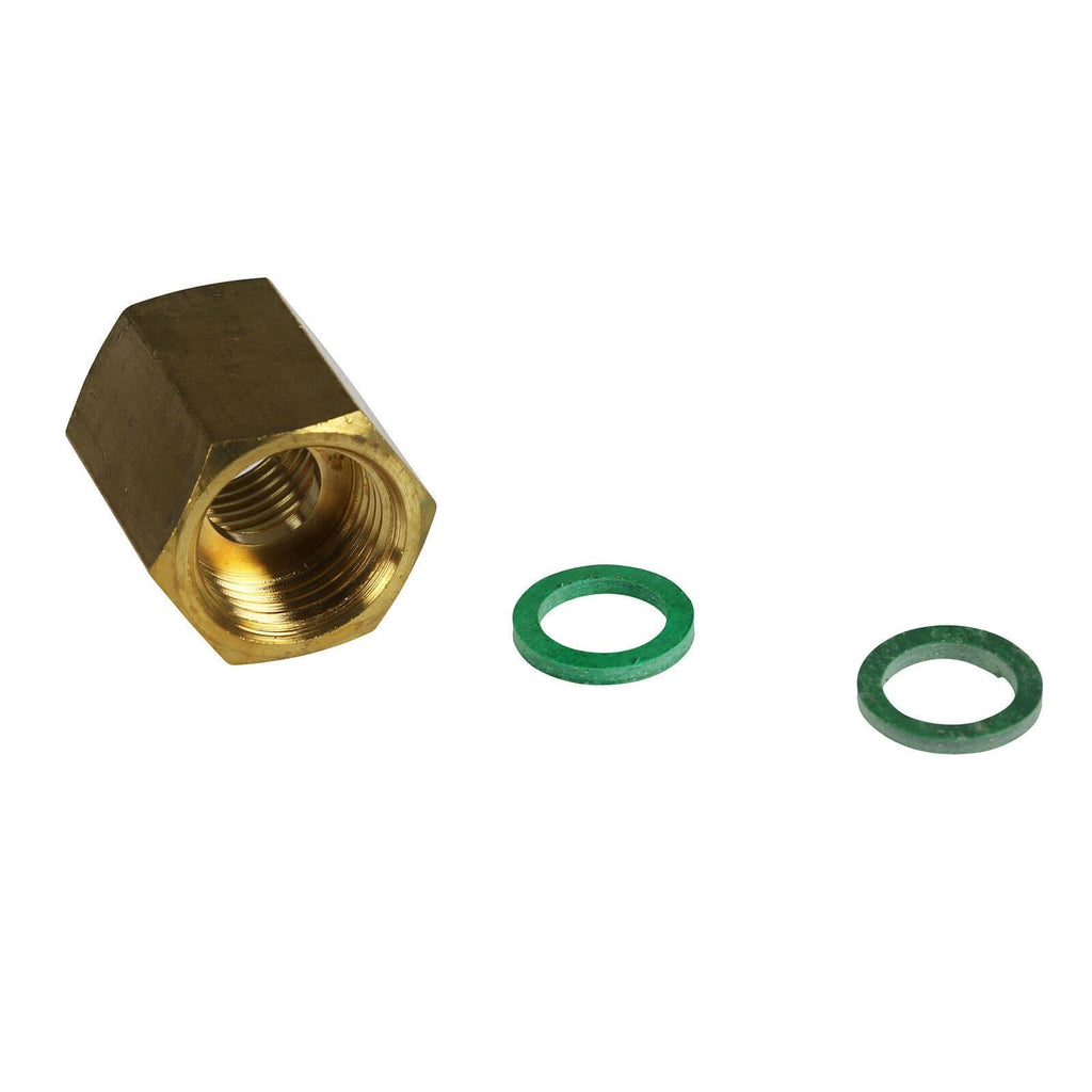 Gas Cooker Oven Inlet Adaptor 1/2" BSP, PF x TF with two washers included. The brass adaptor features a 1/2" BSP parallel male thread, designed for secure gas connections on European-manufactured gas and dual fuel cookers. Two high-quality washers are included for a tight, leak-proof seal.