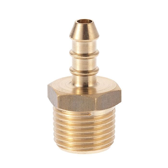Fulham Gas Hose Nozzle - 1/2" BSP TM thread with 10mm OD nipple for 8mm bore gas pipes, made from durable brass, designed for low-pressure LPG and Natural Gas systems.
